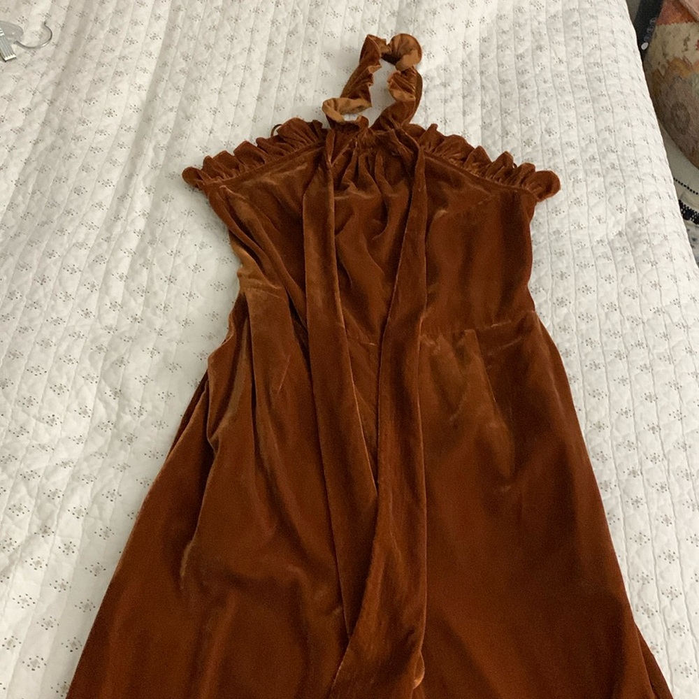 Women's Velvet Halter Jumpsuit - Rust Brown